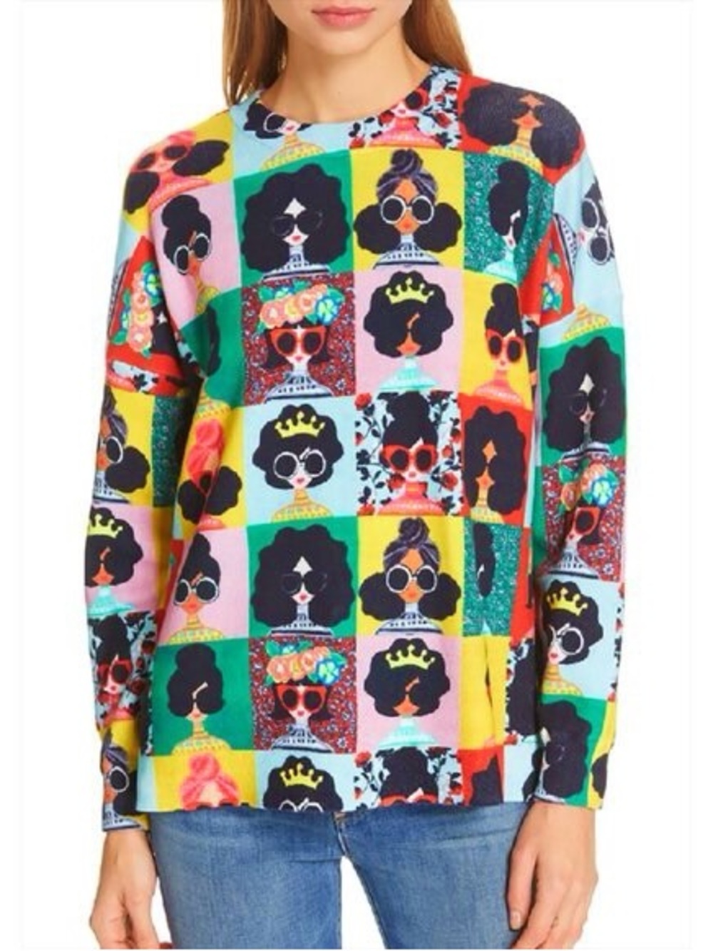 Alice + Olivia Quintin Stace Face Squad Photo Booth Pullover Sweater Size M